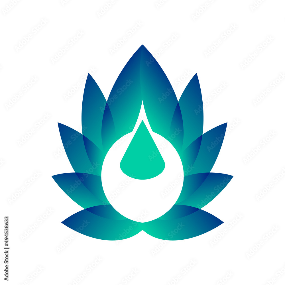 Stylized lotus flower with water drop as eco concept care by nature. Floral design emblem, logotype, label for wellness industry, spa or beauty salon. Jpeg lotus logo template, isolated on white Stylized lotus flower with water drop as eco concept care by nature. Floral design emblem, logotype, label for wellness industry, spa or beauty salon. Jpeg lotus logo template, isolated on white