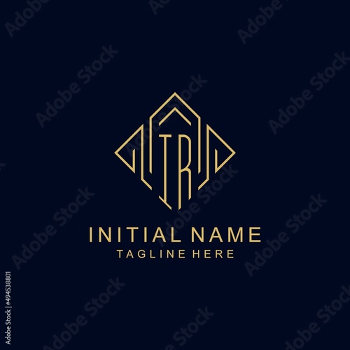 Initial logo IR monogram with rhombus line style design