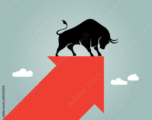 Bull market concept with red arrow going up. Stock Market growth trend vector photo