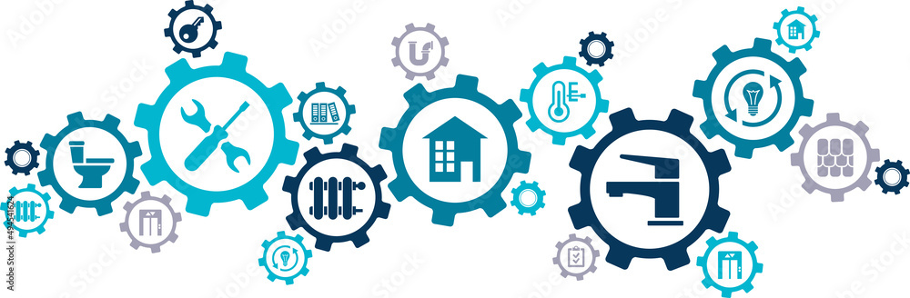 Facility management vector illustration. Concept with icons related to commercial / office or residential property caretaker service, building management & maintenance, handyman / repairman. Facility management vector illustration. Concept with icons related to commercial / office or residential property caretaker service, building management & maintenance, handyman / repairman.