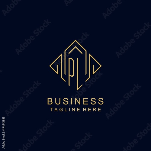 Initial logo PL monogram with rhombus line style design