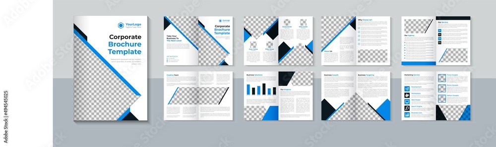 Modern 16 page brochure design, Business brochure template, Company profile, Blue color