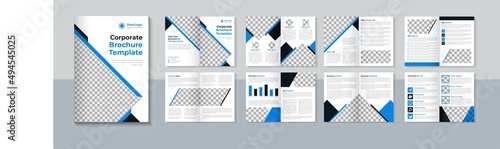Modern 16 page brochure design, Business brochure template, Company profile, Blue color