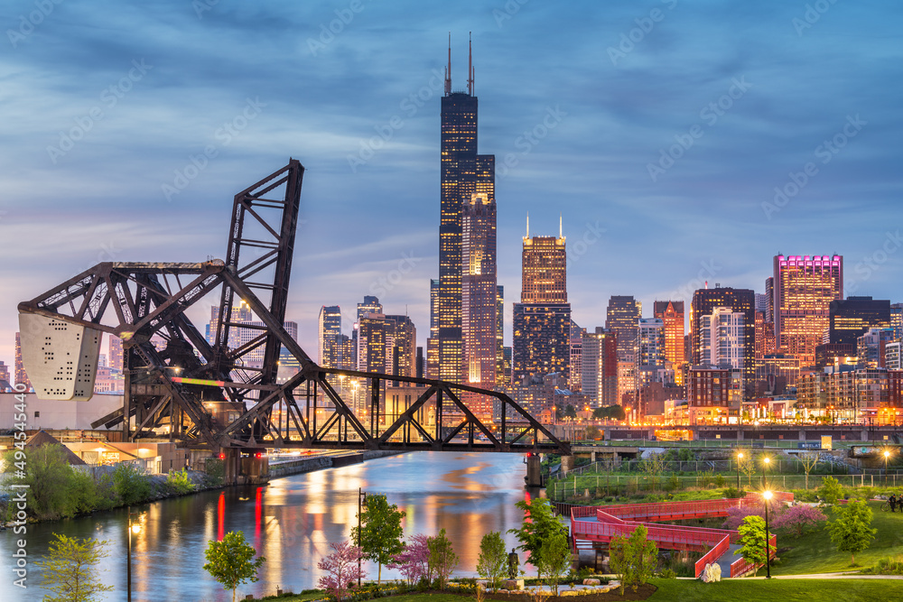 Fototapeta premium Chicago, Illinois, USA Park and Downtown Skyline