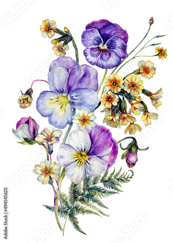 Hand Drawn Watercolor Floral Decoration Isolated on White.