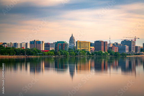 Madison, Wisconsin, USA Downtown Skyline on Lake Monona photo