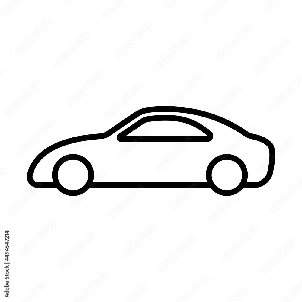 Car icon. Sports racing coupe. Black contour linear silhouette. Side view. Vector simple flat graphic illustration. Isolated object on a white background. Isolate.
