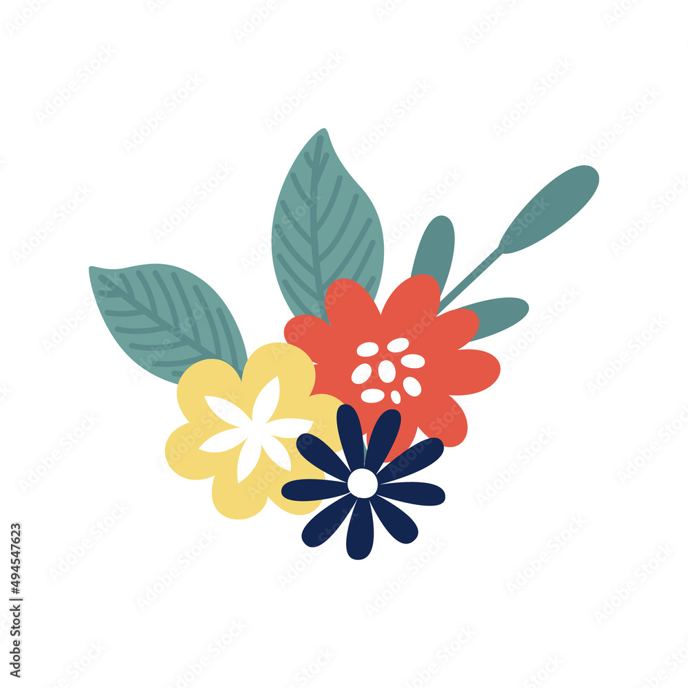 Fototapeta premium Easter cute spring flower bouquet. Flat vector illustration