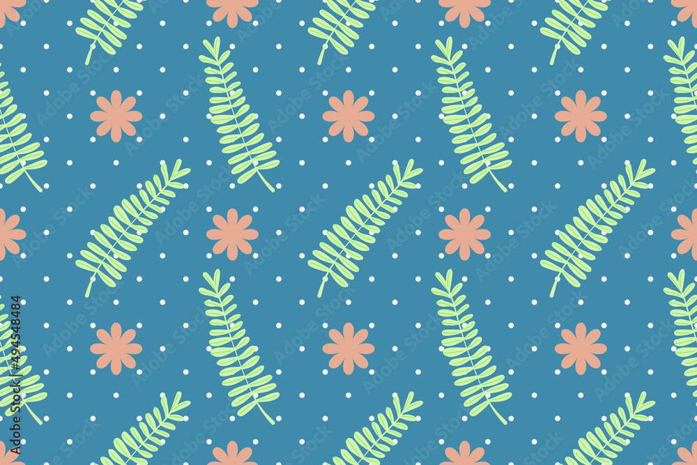 Vector design of a green and blue floral seamless pattern for ...