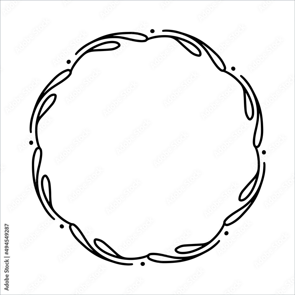 Vector hand drawn spring wreath isolated on white background. Outline circle of leaves. Doodle style. Floral frame. Family monogram. Vector hand drawn spring wreath isolated on white background. Outline circle of leaves. Doodle style. Floral frame. Family monogram.