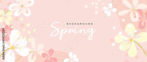 Pink abstract background with flowers. Spring vector illustration for banner design, posters, web, advertising and events, invitation and sale leaflets