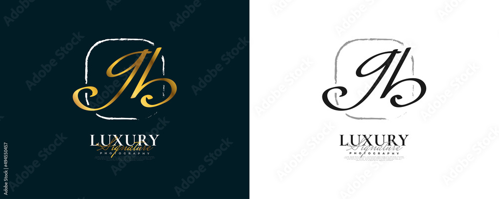 Initial G and B Logo Design in Elegant Gold Handwriting Style. GB Signature Logo or Symbol for Wedding, Fashion, Jewelry, Boutique, and Business Identity