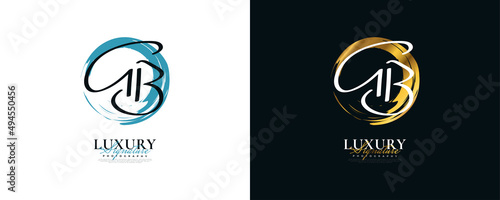 Obraz na plátně Initial G and B Logo Design in Elegant and Minimalist Handwriting Style