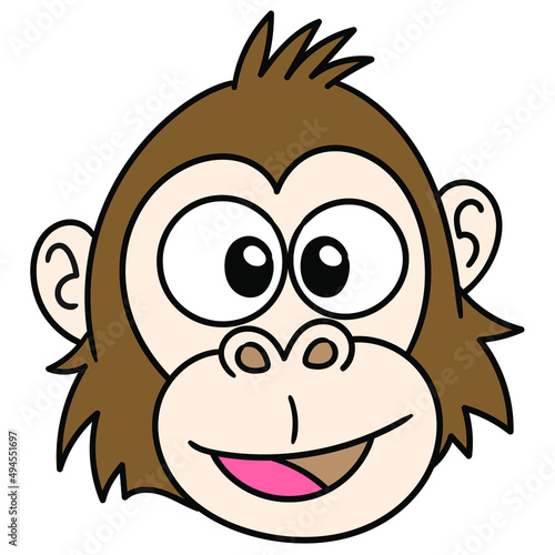 Vector illustration of happy smiling monkey head emoticon