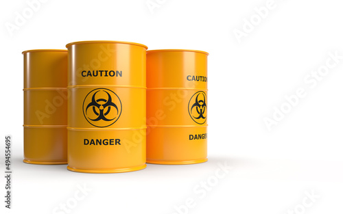 Konstfotografi Biohazard barrels isolated on white background 3D rendering