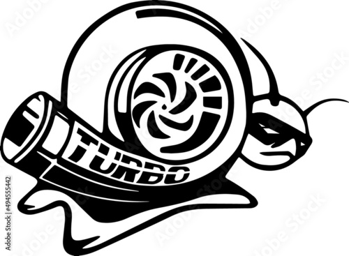 Cartoon snail icon with the word turbo on its shell isolated on a white background photo