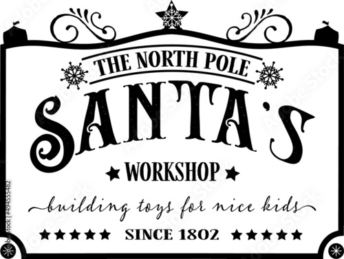 Santa's workshop signboard on a white background
