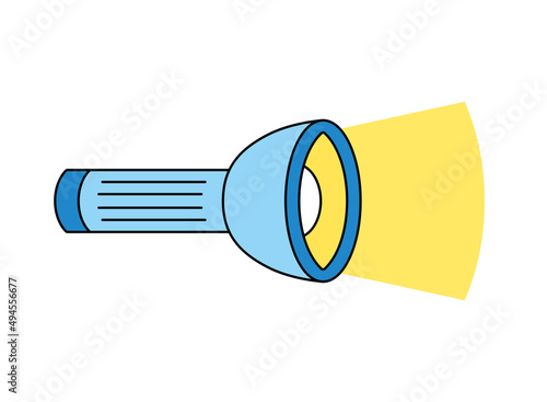 Blue flashlight with light beam isolated cartoon vector