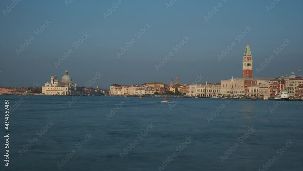 Venetian Lagoon, Basilica Santa Maria della Salute, St Mark Tower San Marco in Venice, Venezia Italy Time Lapse Venetian Lagoon, Basilica Santa Maria della Salute, St Mark Tower San Marco in Venice, Venezia Italy Time Lapse