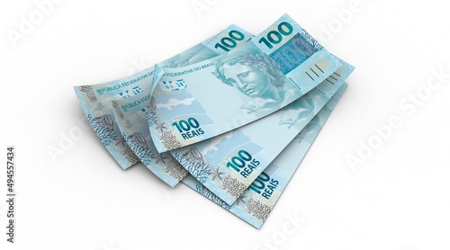 3d Money notes of 100 reais, 100 reais and 100 reais from brazil in wood background. Money from brazil. earn money. Real, Currency, Dinheiro, Reais, Brasil. Money banknotes 3d illustration.