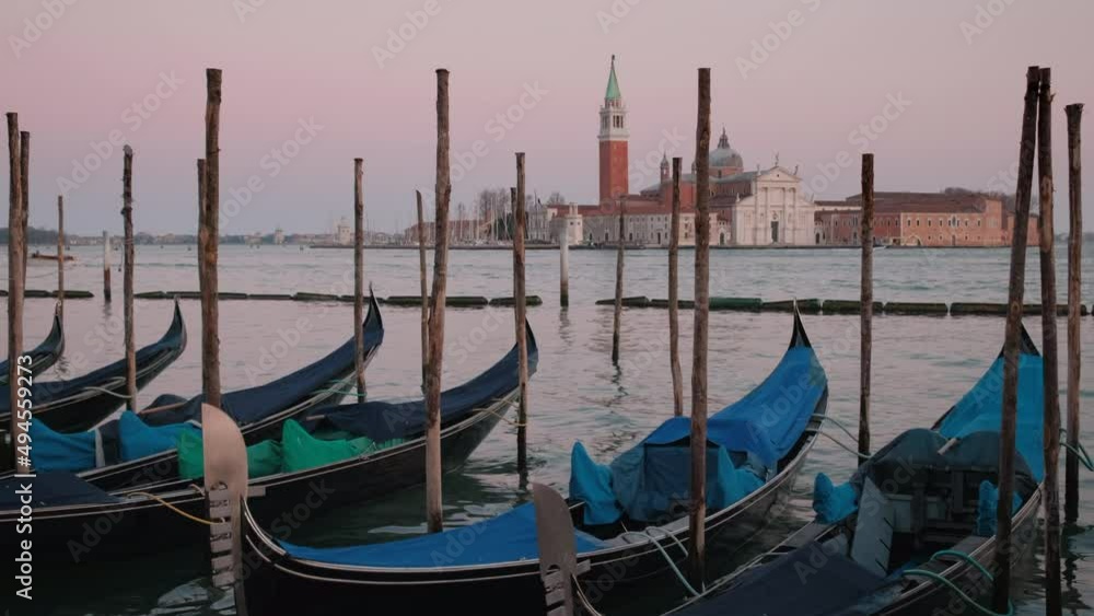 San Giorgio Maggiore and Gondolas in Venice, Venezia at Sunset San Giorgio Maggiore and Gondolas in Venice, Venezia at Sunset