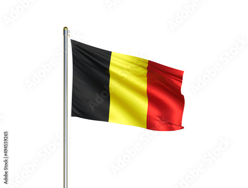 Belgium national flag waving in isolated white background. Belgium flag. 3D illustration