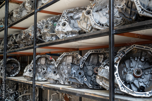 Used old working transmission auto parts on shelf