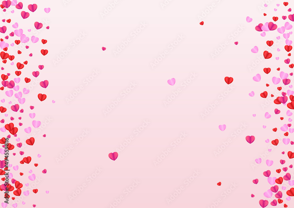 Red Confetti Background Pink Vector. Valentine Frame Heart. Pinkish Romance Pattern. Tender Heart Isolated Illustration. Purple Rain Backdrop.