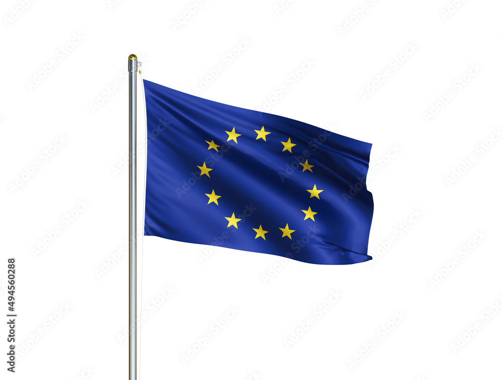 European union national flag waving in isolated white background. EU flag. 3D illustration European union national flag waving in isolated white background. EU flag. 3D illustration