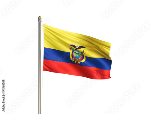 Ecuador national flag waving in isolated white background. Ecuador flag. 3D illustration