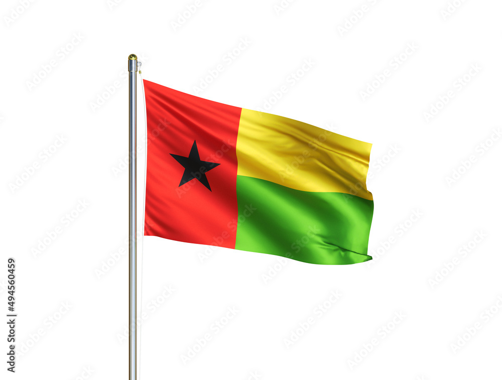 Guinea-Bissau national flag waving in isolated white background. Guinea-Bissau flag. 3D illustration Guinea-Bissau national flag waving in isolated white background. Guinea-Bissau flag. 3D illustration