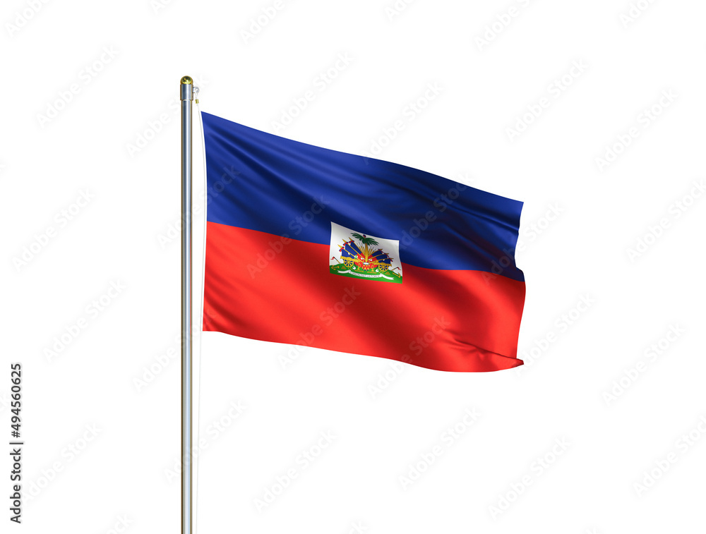 Haiti national flag waving in isolated white background. Haiti flag. 3D illustration