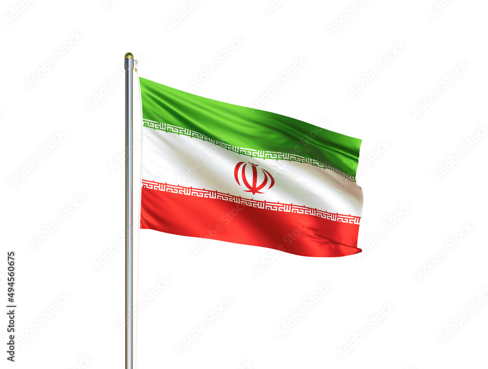 Naklejka premium Iran national flag waving in isolated white background. Iran flag. 3D illustration