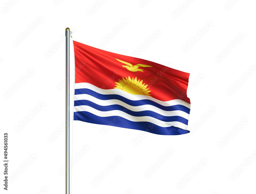 Kiribati national flag waving in isolated white background. Kiribati flag. 3D illustration Kiribati national flag waving in isolated white background. Kiribati flag. 3D illustration