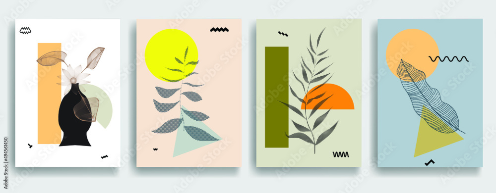 Modern poster with minimalist design elements and hands in Boho style . Wall art , home deco . Vector abstract shape.