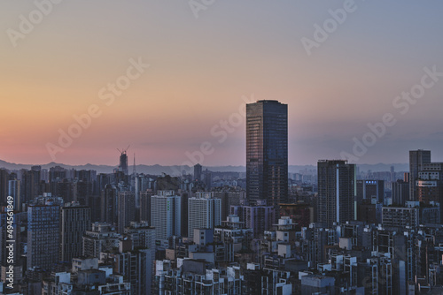 Scenic view of the central area in Chongqing with skyscrapers at sunset, China photo