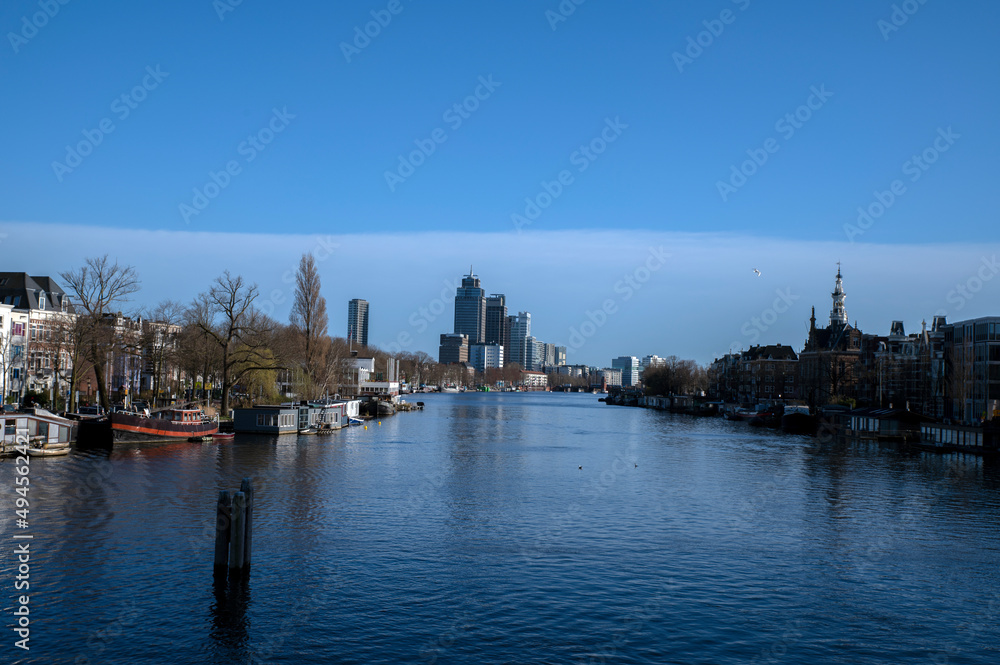 View From The Nieuwe Amstelbrug Bridge At The Amstelriver Amsterdam The Netherlands 17-3-2022