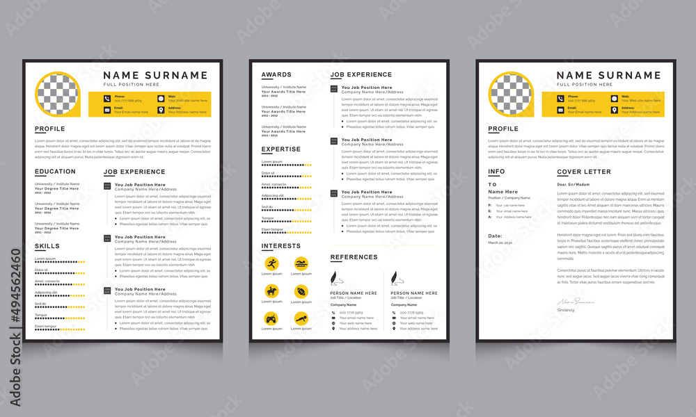 Professional Creative Resume Layout with Yellow Accents Cv Template