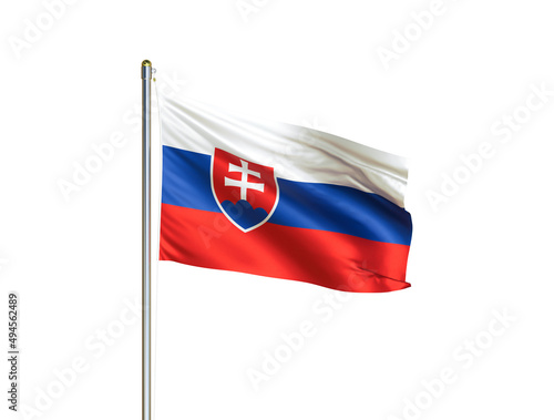 Slovakia national flag waving in isolated white background. Slovakia flag. 3D illustration