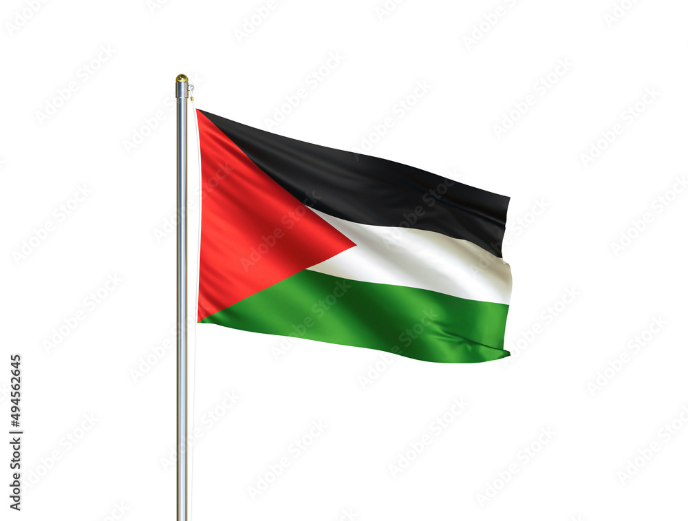 State of Palestine national flag waving in isolated white background. Palestine flag. 3D illustration State of Palestine national flag waving in isolated white background. Palestine flag. 3D illustration