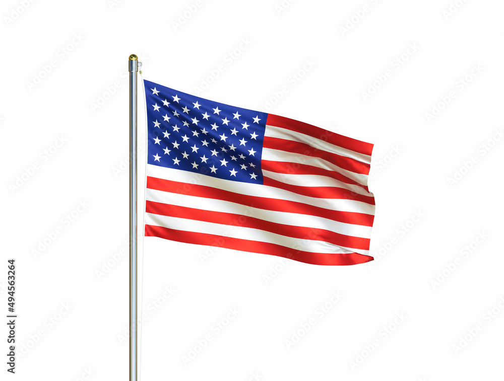 Fototapeta premium United States of America national flag waving in isolated white background. USA flag. 3D illustration
