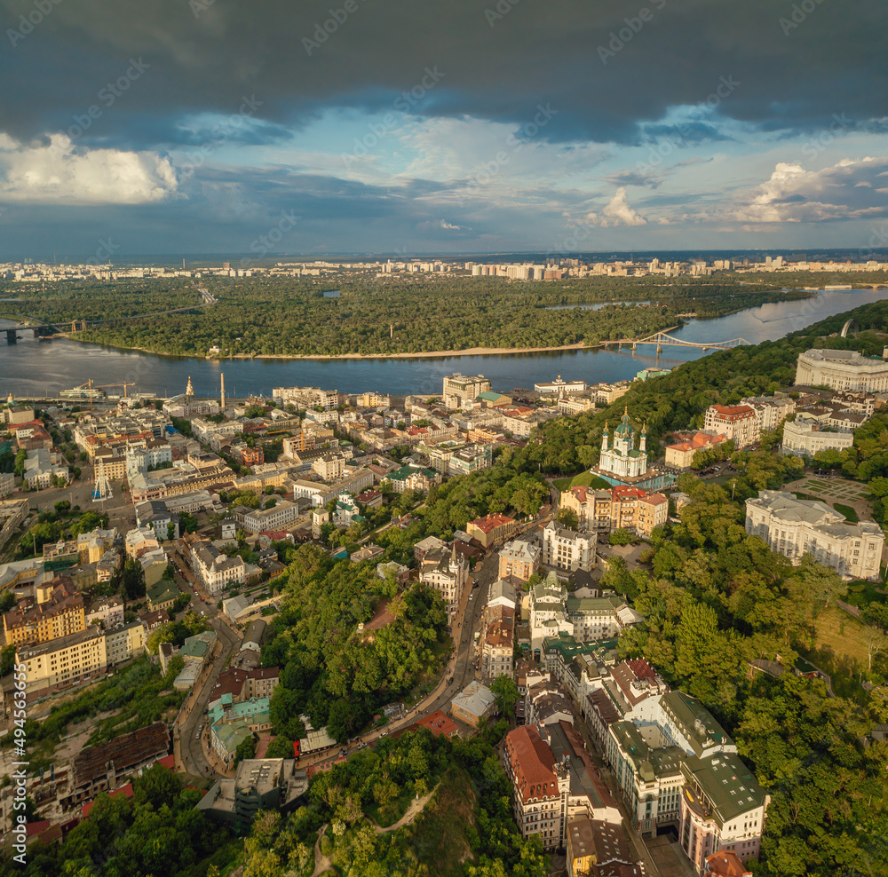 top view of Andreevsky descent and Andreevsky church, Kyiv, Ukraine