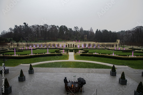 Landscape of the Longwood Gardens under a cloudy sky on a gloomy day in Pennsylvania photo
