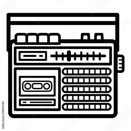 Retro Cassette Radio Boombox Flat Icon Isolated On White Background