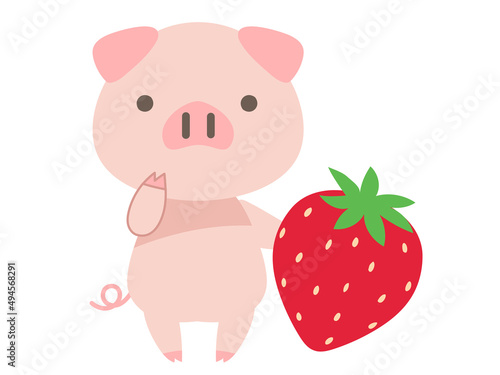 いちごと可愛い子ぶたのイラスト