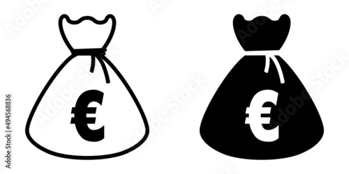 ofvs32 OutlineFilledVectorSign ofvs - money bag vector icon . isolated transparent . euro currency sign . black outline and filled version . AI 10 / EPS 10 . g11307