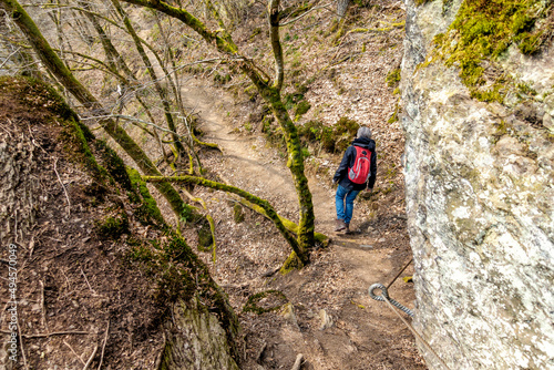 Steilstelle auf dem Klettersteig an der Nister im Westerwald