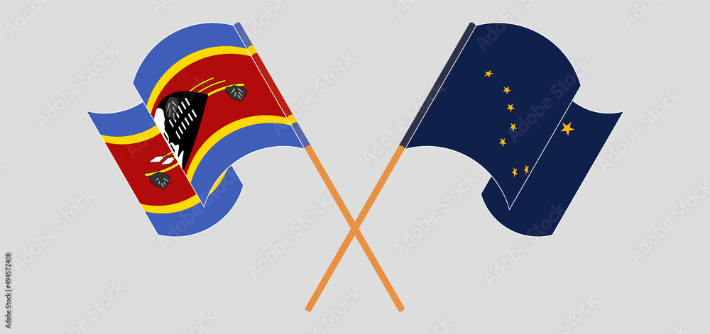 Crossed flags of Eswatini and the State of Alaska. Official colors. Correct proportion Crossed flags of Eswatini and the State of Alaska. Official colors. Correct proportion