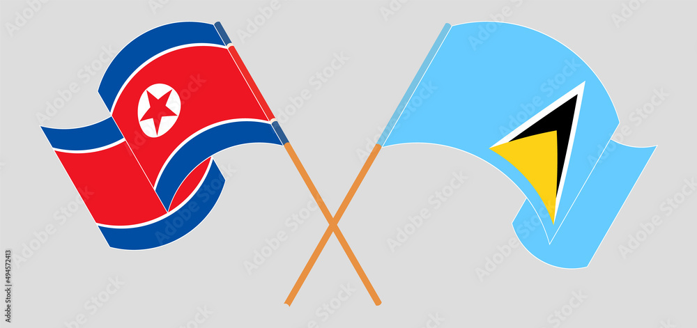 Crossed flags of North Korea and Saint Lucia. Official colors. Correct proportion Crossed flags of North Korea and Saint Lucia. Official colors. Correct proportion