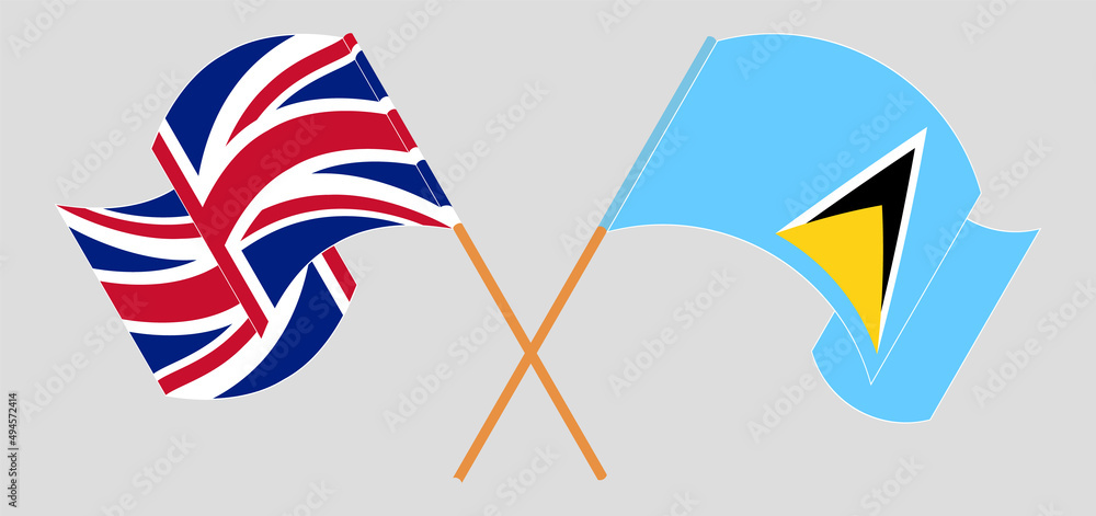 Crossed flags of United Kingdom and Saint Lucia. Official colors. Correct proportion Crossed flags of United Kingdom and Saint Lucia. Official colors. Correct proportion